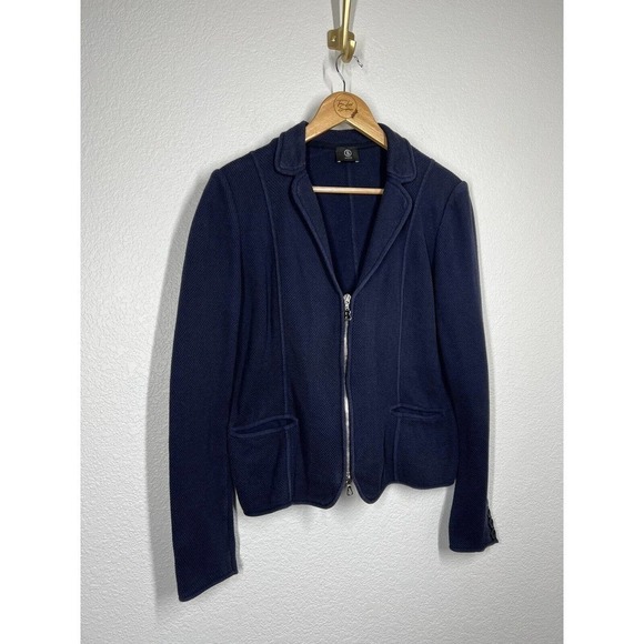 Bogner Textured Knit Zip Front Blazer Jacket M/ L Navy - Picture 3 of 4